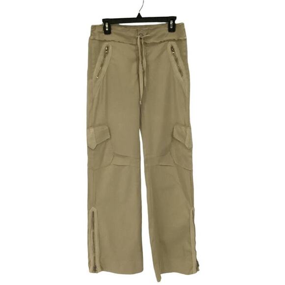 XCVI Pants - XCVI Button Zip Drawstring Pockets Wide Leg Cargo Flare Pants Khaki Size Small